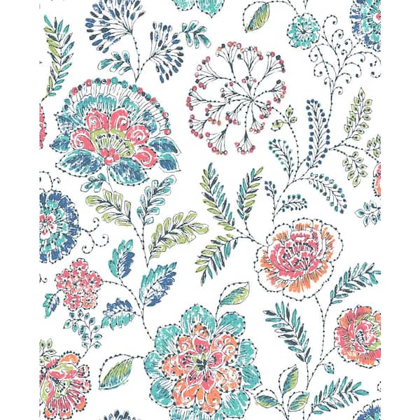 A-Street Prints Tropez Teal Jacobean Paper Strippable Roll (Covers 56.4 sq. ft.)