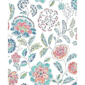 Tropez Teal Jacobean Teal Wallpaper Sample