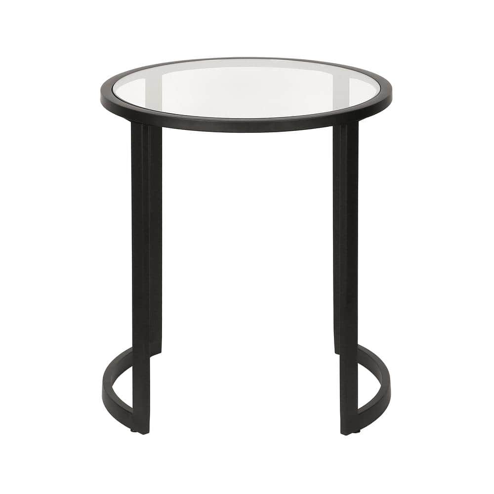 Blackened Bronze Round Metal and Glass Side Table