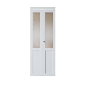 30 in. x 80.5 in. 1/2 Lite Tempered Kasumi Ripple Glass Solid Core White Finished Closet Bifold Door with Hardware