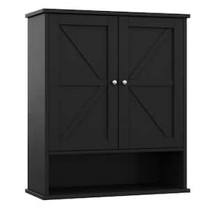 23.6 in. W x 7.9 in. D x 27.6 in. H Black Bathroom Wall Cabinet with Inner Adjustable Shelf and Two Door