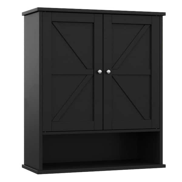Dracelo 23.6 in. W x 7.9 in. D x 27.6 in. H Black Bathroom Wall Cabinet with Inner Adjustable Shelf and Two Door