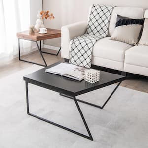 47 in. Black and Brown Rectangle Wooden Nesting Table Modern Coffee Table (Set of 2) Stacking Side Table for Living Room