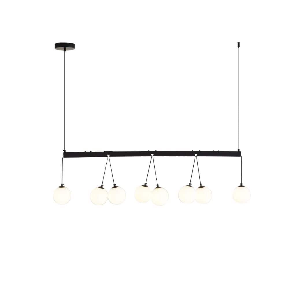8-Light White Sphere Globe Chandelier, Farmhouse Linear Chandelier (No Bulb
