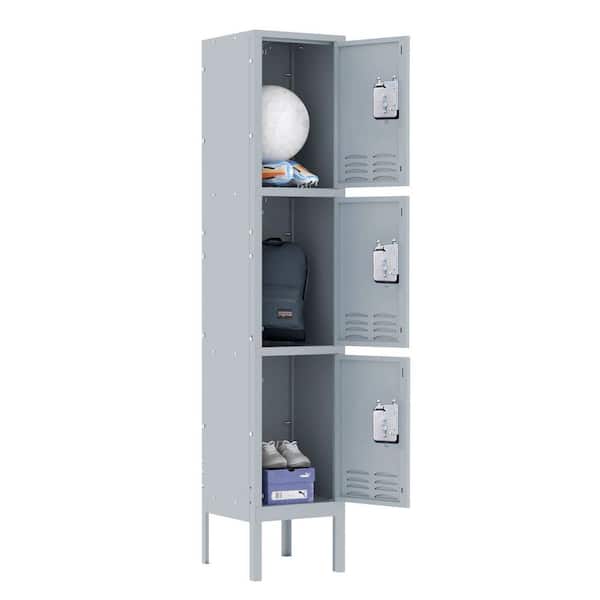 Mlezan DBWL202017G-1 3-Tier Shelf Metal Locker for Employees Students Gym Storage Cabinet Locker in Gray, 66 in. H x 12 in. D x 12 in. W - 2