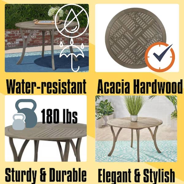 47.25 in. Gray Round Acacia Wood Outdoor Dining Table