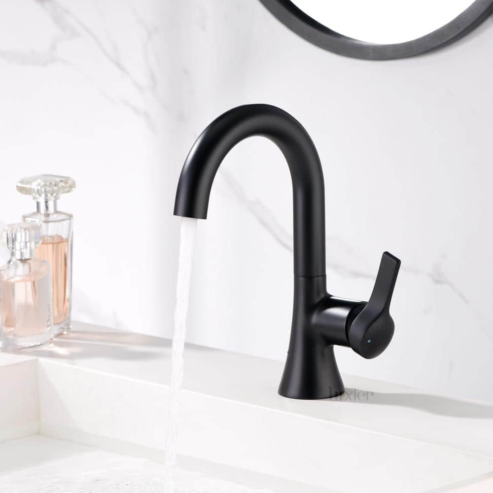 Matte Black Single Hole Bathroom Faucet with Drain Assembly