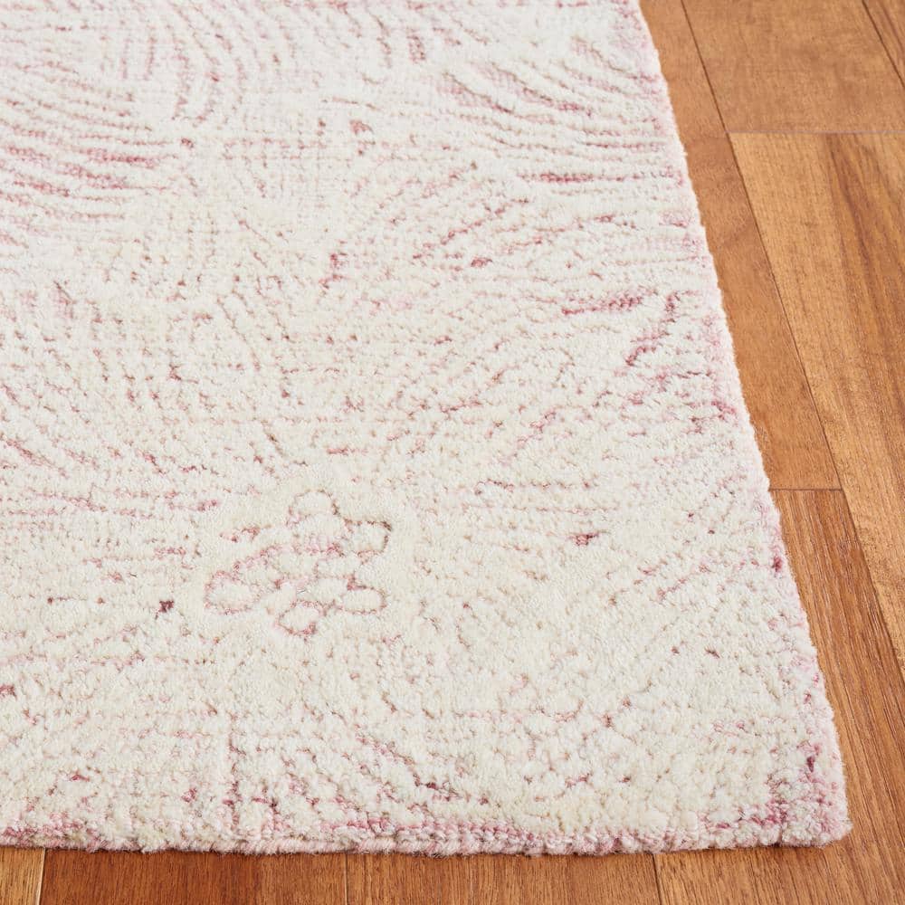 Handmade Pink and Ivory Wool Tufted Rectangular Area Rug