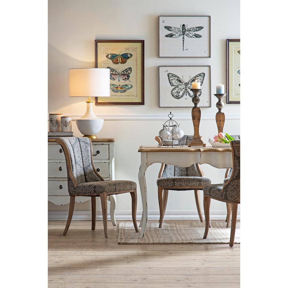 White Ceramic Table Lamp with Linen Shade and Gold Accents