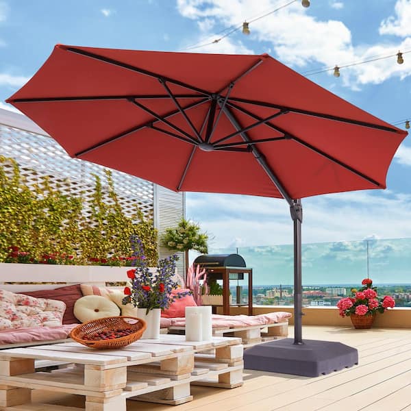 JOYESERY 11 ft. Outdoor Round Cantilever Patio Umbrella, Solution-Dyed Fabric Aluminum Frame in Rust Red