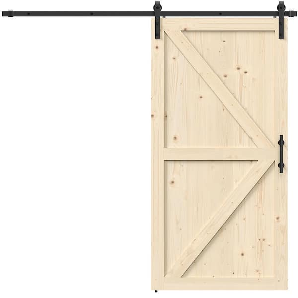 42 in. x 84 in. Nature Finished Wood Sliding Barn Door with Hardware Kit