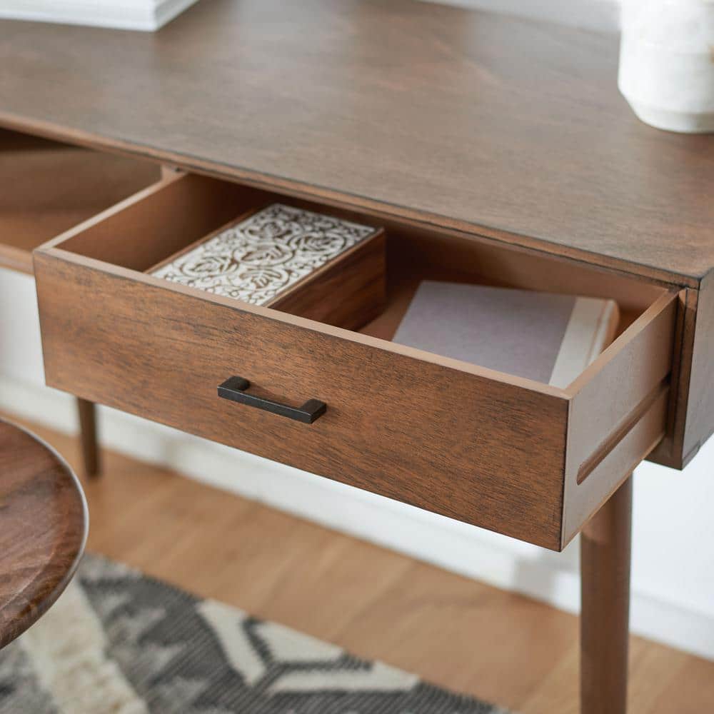 Remy Brown Mid-Century Wood Writing Desk with Drawer