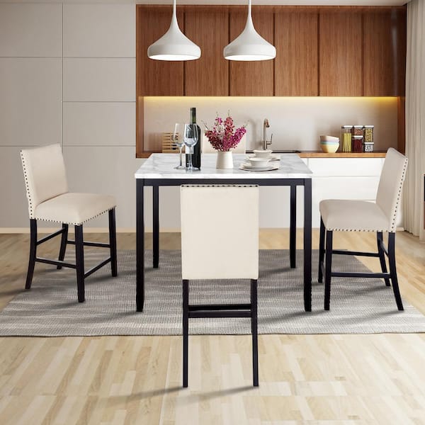 Faux marble counter height dining deals set