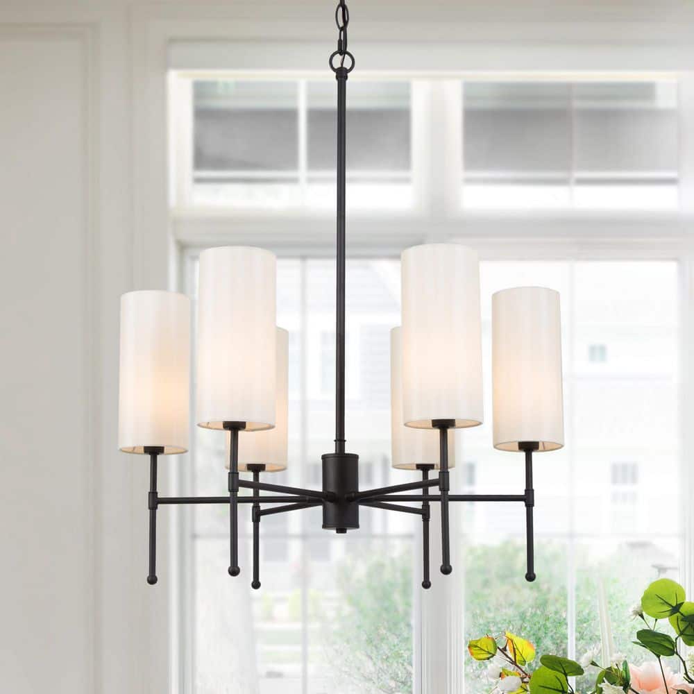 LNC Black Chandelier Modern Island 6-Light Drum Cylinder Fabric