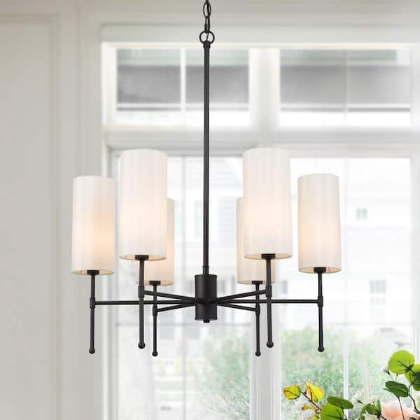 LNC Black Chandelier Modern Island 6-Light Drum Cylinder Fabric Shade Kitchen Dining Room Pendant Chandelier