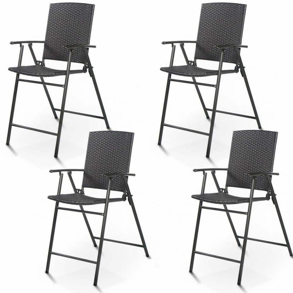 Costway Folding Rattan Wicker Outdoor Bar Stool Chair Indoor and Outdoor Furniture in Brown (4-Pack) GHM0414 Sansujyuku sansujyuku.com
