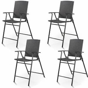 Folding Rattan Wicker Outdoor Bar Stool Chair Indoor and Outdoor Furniture in Brown (4-Pack)