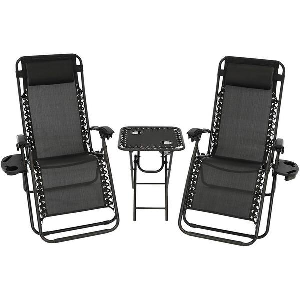 Sunnydaze Zero Gravity Black Sling Beach Chairs with Side Table (Set of 2)