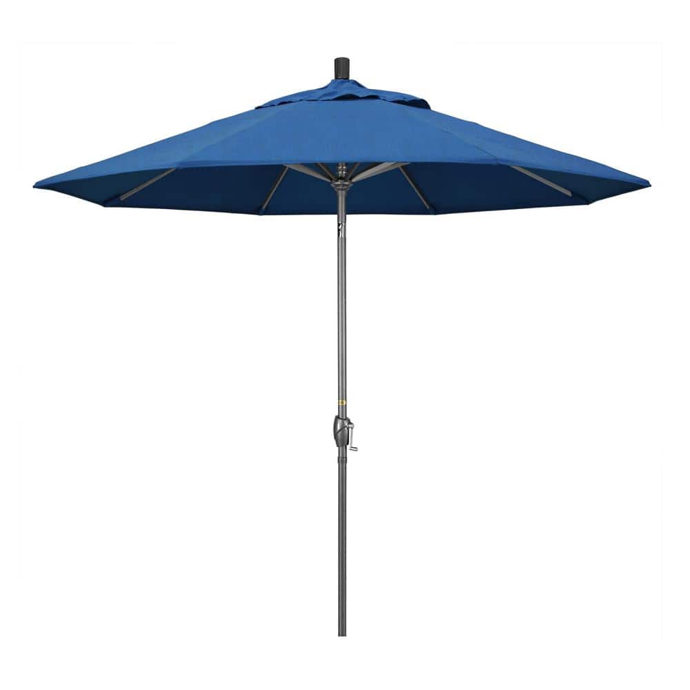 9 ft. Hammertone Grey Aluminum Market Patio Umbrella with Push Button Tilt Crank Lift in Regatta Sunbrella price history on PriceWatchPro