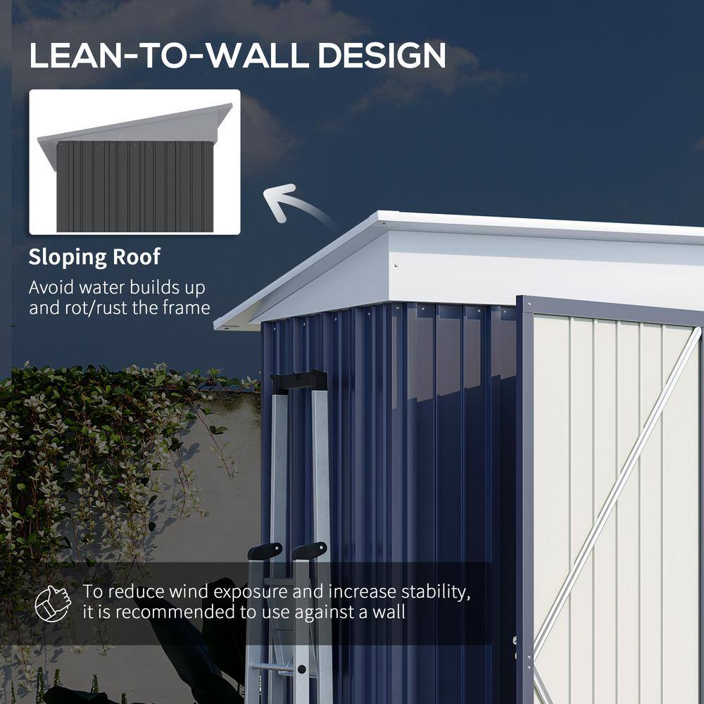 Dark Gray Metal Outdoor Storage Shed with Shelving