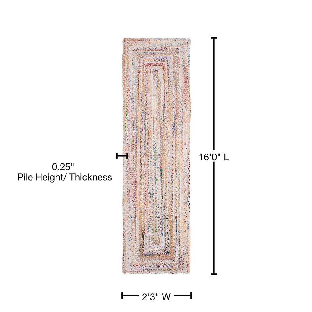 Handmade Ivory and Multicolor Cotton Braided Runner Rug, 2'3" x 16'