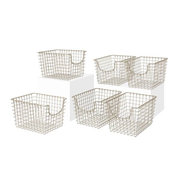 Spectrum Scoop 12.75 in. D x 9.5 in. W x 8 in. H Small Satin Nickel Steel Wire Storage Bin Basket Organizer (6-Pack)