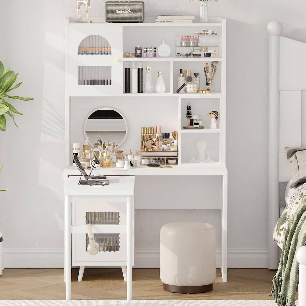 43.1 in. White Wood a Drawer Computer Desk with Degree Rotating Desktop, Cabinets and Shelves price history on PriceWatchPro