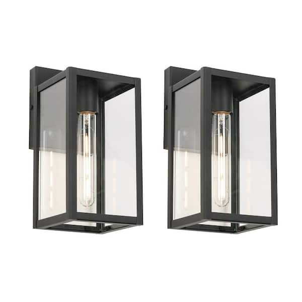 Jushua Black Not Motion Sensing Outdoor Hardwired Wall Lantern Sconce with No Bulbs Included (2-Pack)