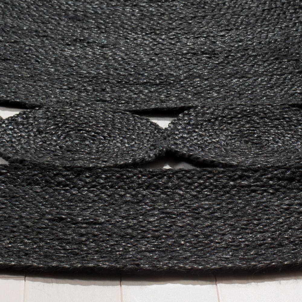 Handmade Black Braided Jute Round Area Rug