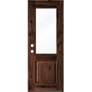 32 in. x 96 in. Rustic Knotty Alder Wood Clear Glass Half-Lite Red Mahogony Stain Right Hand Single Prehung Front Door