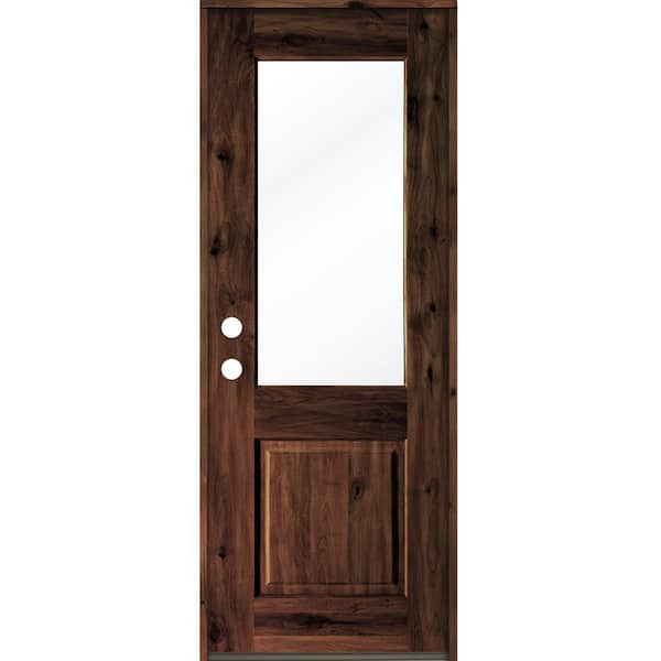 Krosswood Doors 32 in. x 96 in. Rustic Knotty Alder Wood Clear Glass Half-Lite Red Mahogony Stain Right Hand Single Prehung Front Door
