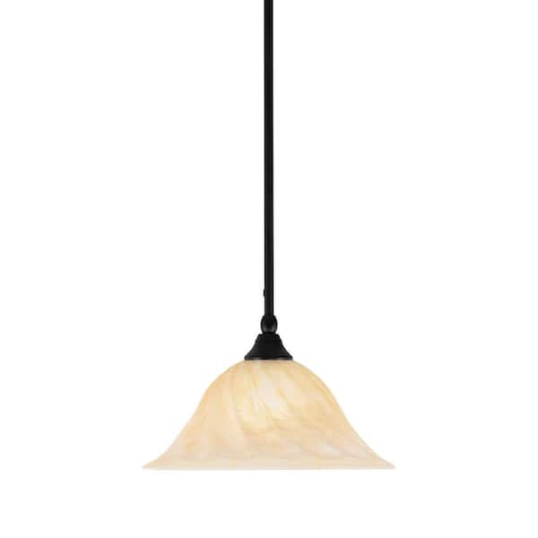 Unbranded Sparta 100-Watt 1-Light Matte Black Shaded Pendant Light Mini Pendant with 12 in. Rosetta Glass, No Bulb Included