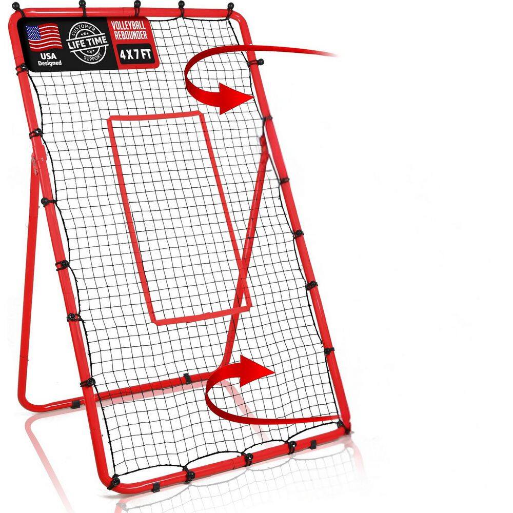 Volleyball Rebound Net, Volleyball Rebounder 5.9X3.6 Ft Practice Net Volleyball Practice Equipment 4 Adjustable Rebound Angles Players Beginners Red