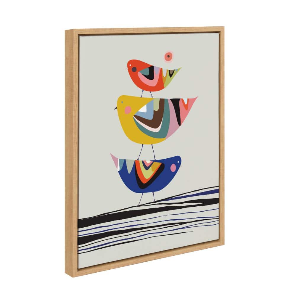 Colorful Birds Stacked Canvas Print with Natural Frame
