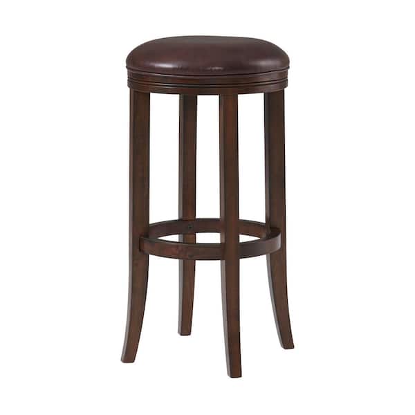 Alaterre Furniture Natick 30 in. Round Distressed Walnut Bar Height Backless Wood Stool with Cushioned Seat