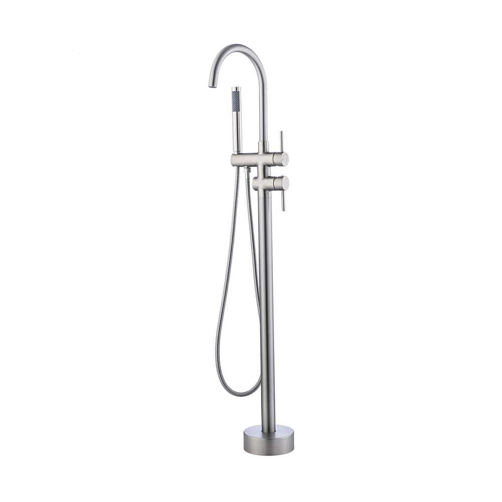 Brushed Nickel Freestanding Tub Filler with Hand Shower
