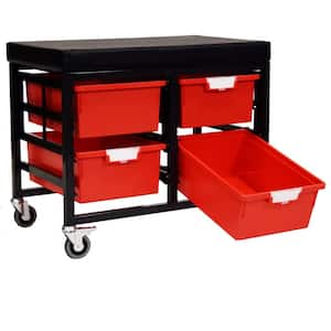 StorBenchSeat With Cushioned Seat and 6 Storsystem Trays and Bins-Red