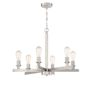 Chicago 6-Light Brushed Polished Nickel Finish Hanging Chandelier for Kitchen or Foyer with No Bulbs Included