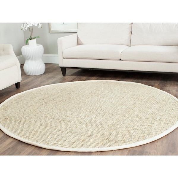Natural Fiber Ivory 9 ft. x 9 ft. Round Solid Area Rug