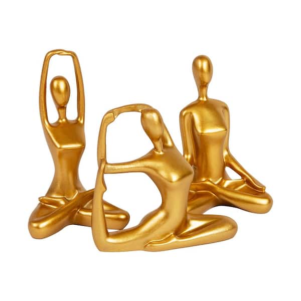 Gold 2.25 in. x 4.75 in. Oval Resin Yoga Figurine Set, Meditation Statues for Home, Elegant Mindful Gift, Set of 3