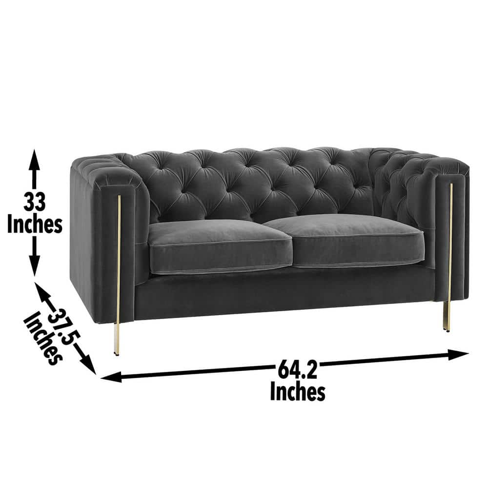 Charlene 66'' Gray Velvet Tufted Chesterfield Loveseat