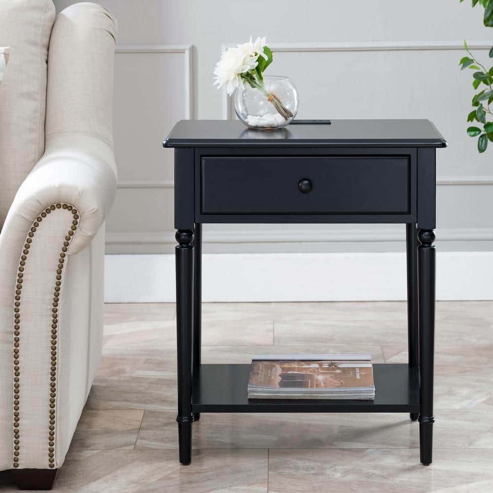 Swan Black Coastal 24" Solid Wood Nightstand with USB-C Charging