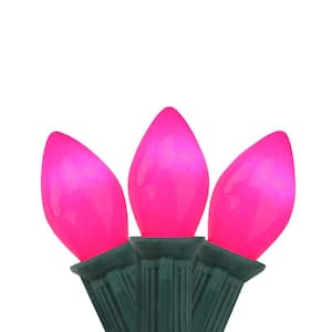 25-Light Opaque Pink Purple C7 Christmas Lights 12 in. Spacing with Green Wire