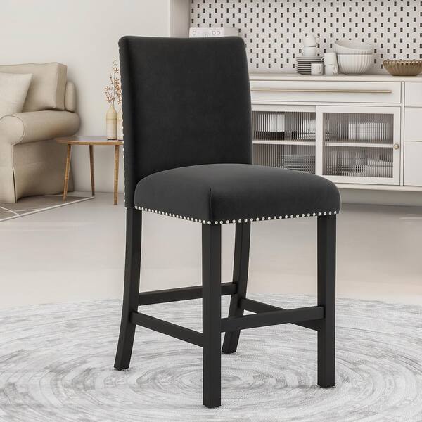 HomSof 5-Piece Counter Height Dining Set - Faux Marble Top Table & 4 Velvet Upholstered Chairs, Grey & Black