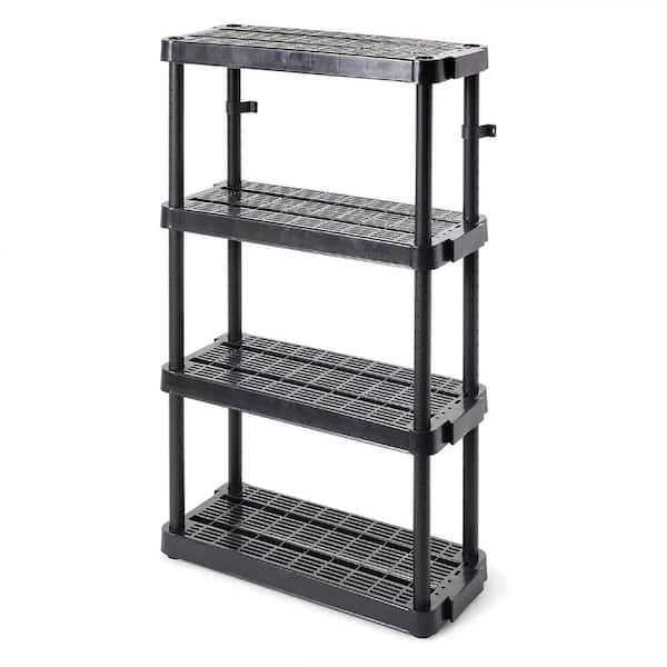 GRACIOUS LIVING Black 4-Tier Plastic Garage Storage Shelving Unit (32 in. W x 55 in. H x 14 in. D)
