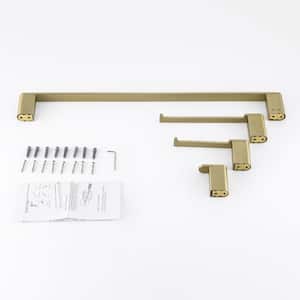 4-Piece Bath Hardware Set with Towel Bar Hand Towel Holder Towel Hook and Toilet Paper Holder in Brushed Gold