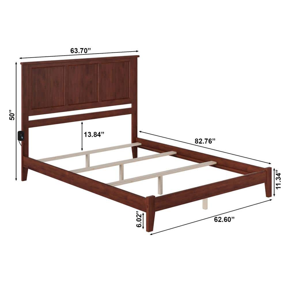 Madison Queen Walnut Upholstered Platform Bed with Storage Drawer