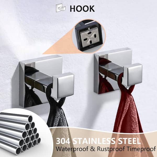 5-Pieces Bathroom Hardware Set with Towel Bar, Towel Ring, Robe Hook, Toilet Paper Holder in Chrome