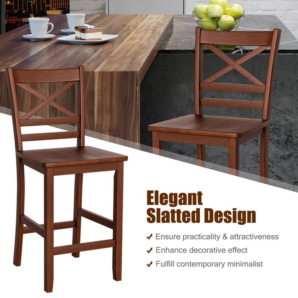 Antique Walnut 24'' Counter Height Wood Bar Stools, Set of 4