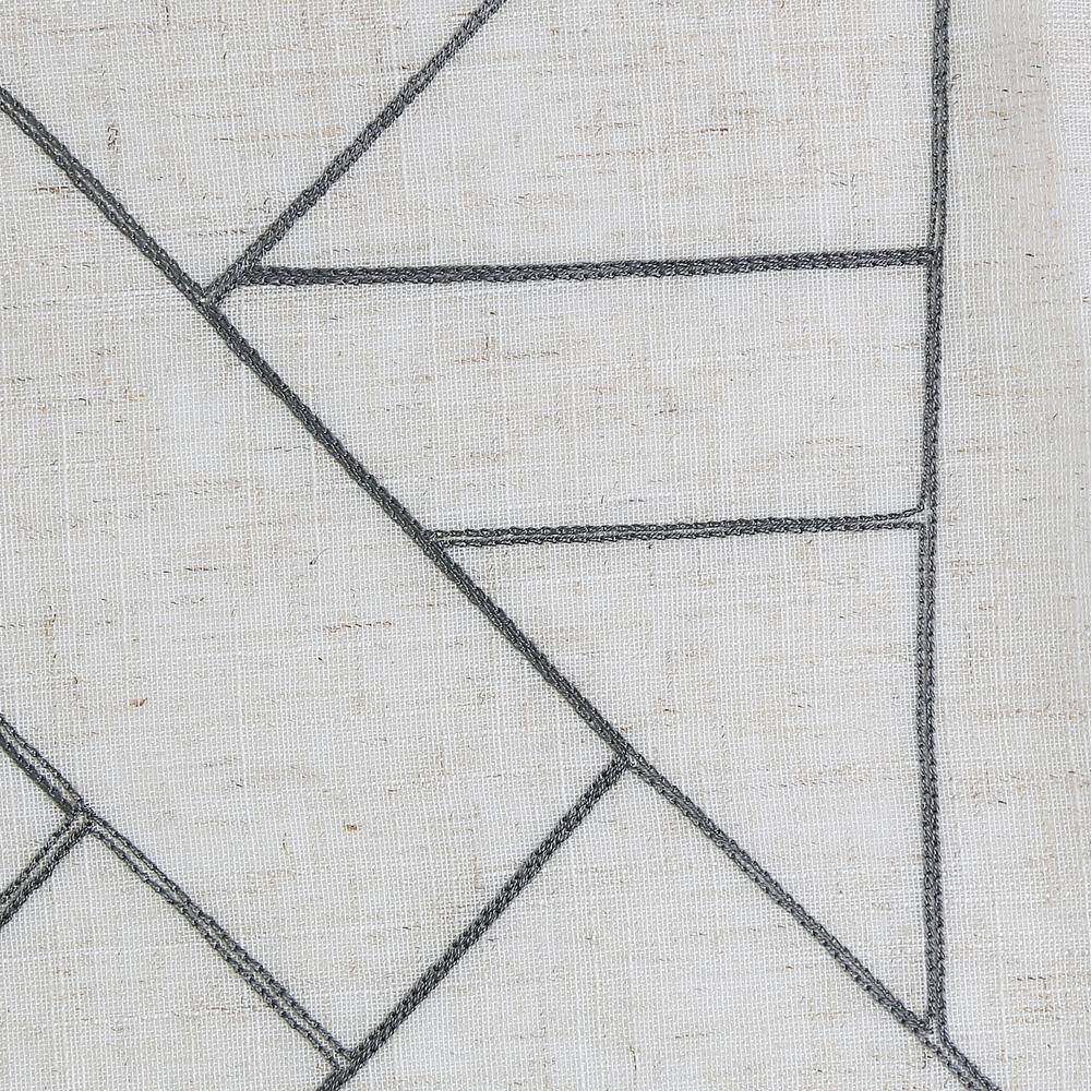 Gray and Linen Geometric Embroidered Sheer Curtain Panel, 50" x 108"